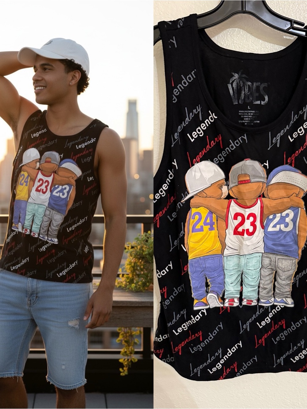 Vibes Legendary Basketball Graphic Tank Top Men’s Large Black